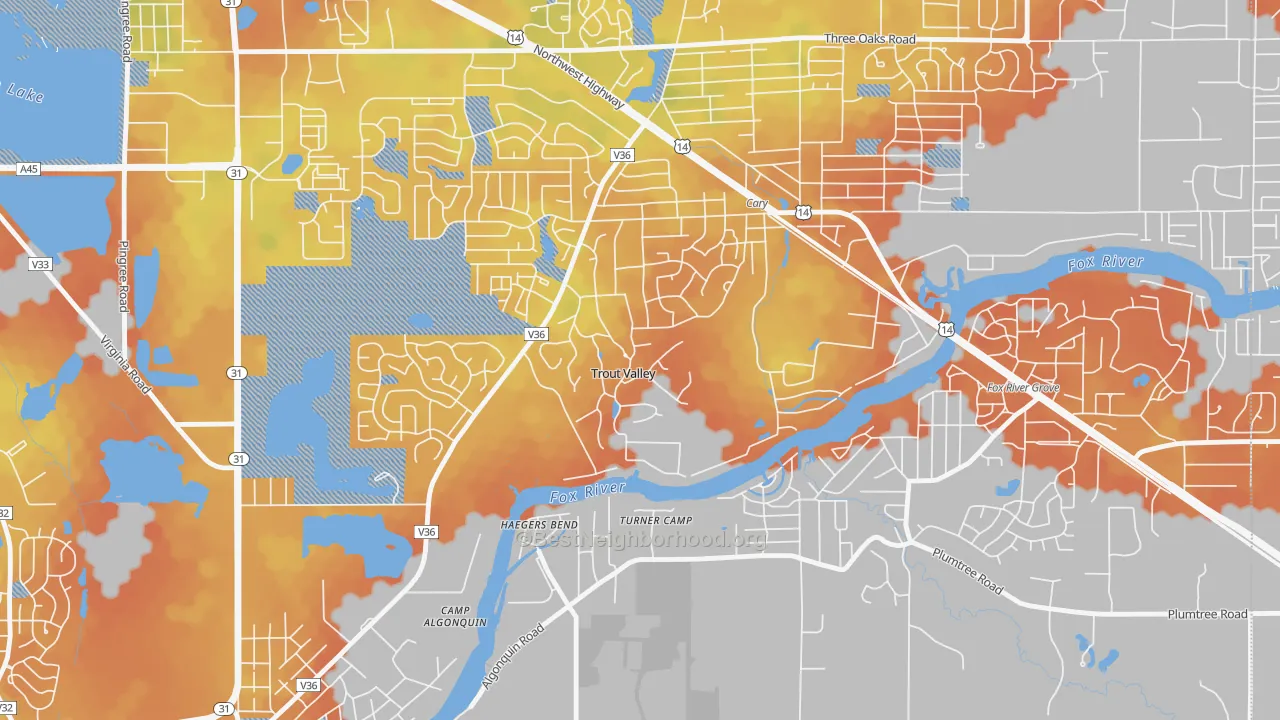 Bike Grade map of Trout Valley, IL