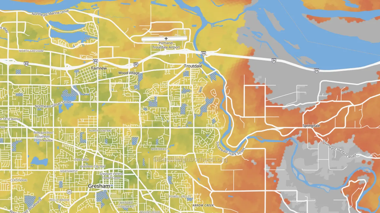Bike Grade map of Troutdale, OR
