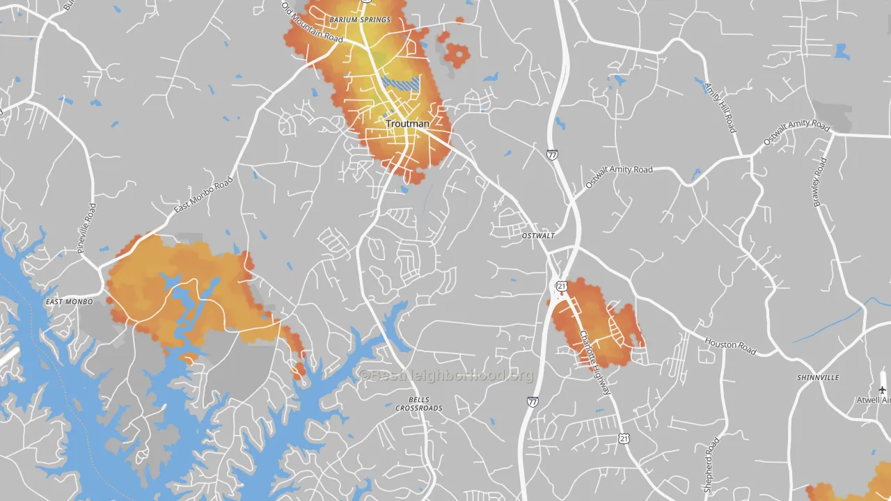 Bike Grade map of Troutman, NC