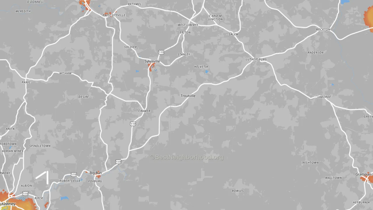 Bike Grade map of Troutville, PA