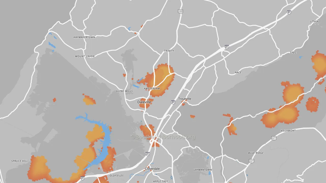 Bike Grade map of Troutville, VA