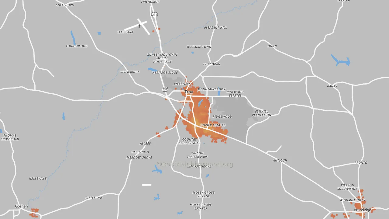 Bike Grade map of Troy, AL