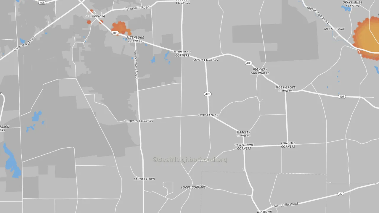 Bike Grade map of Troy Center, PA