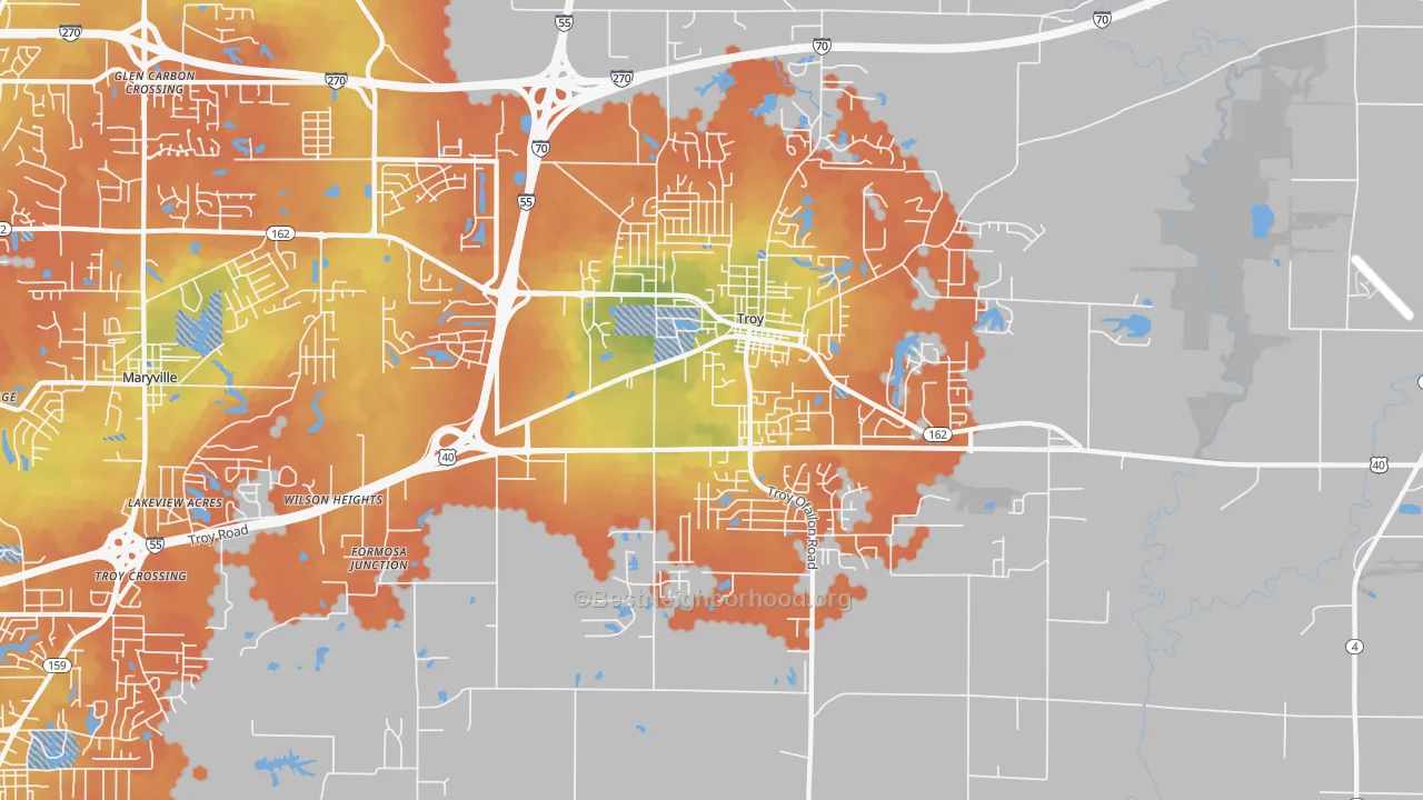 Bike Grade map of Troy, IL
