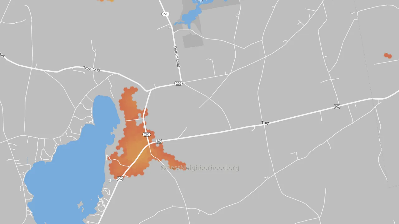 Bike Grade map of Troy, ME