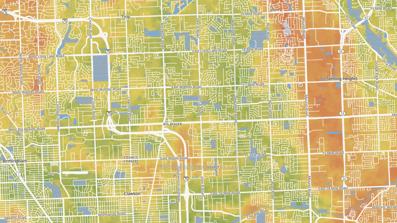 Bike Grade map of Troy, MI