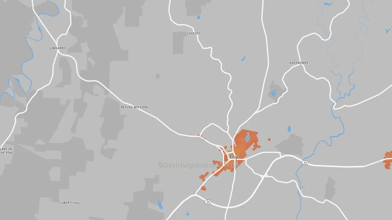 Bike Grade map of Troy, NC