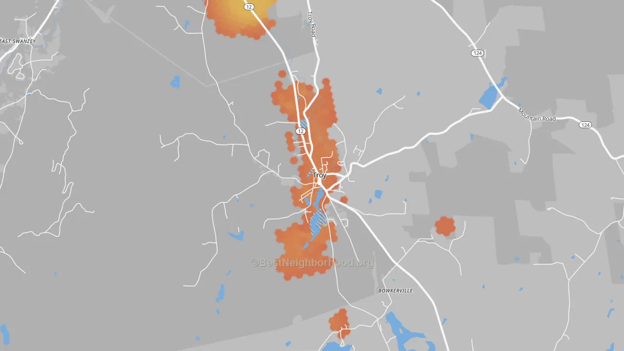 Bike Grade map of Troy, NH