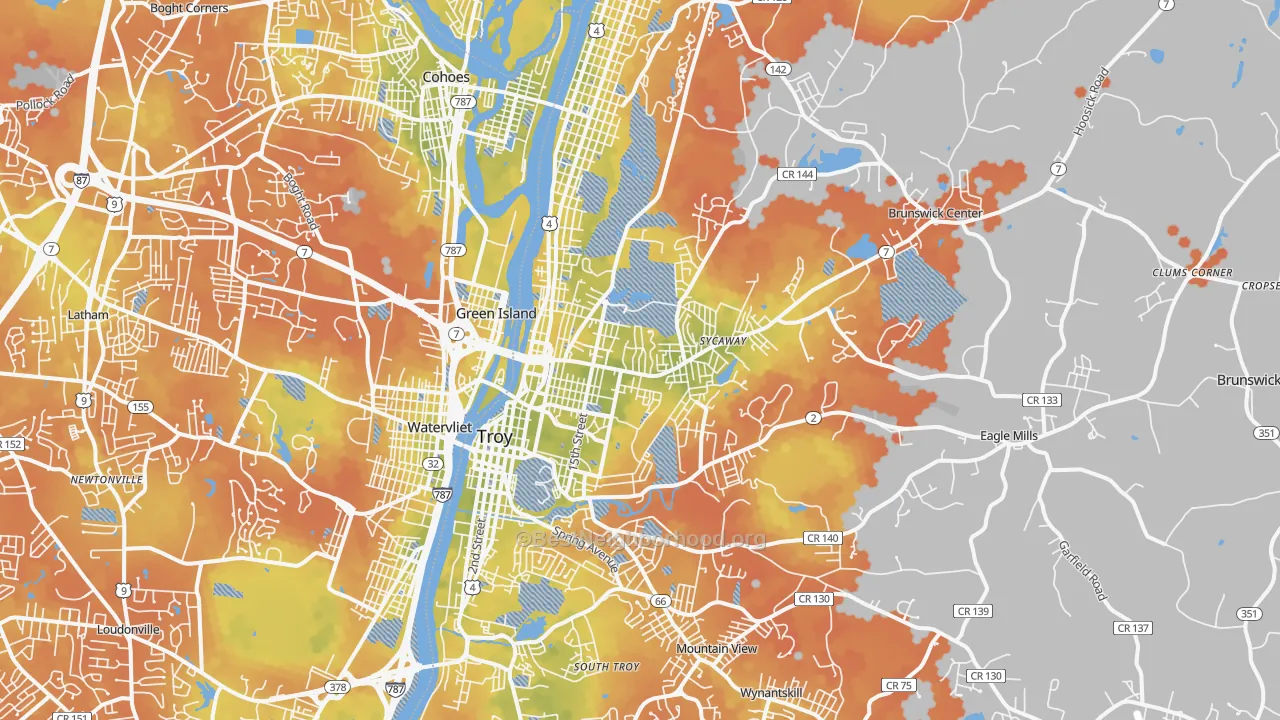 Bike Grade map of Troy, NY