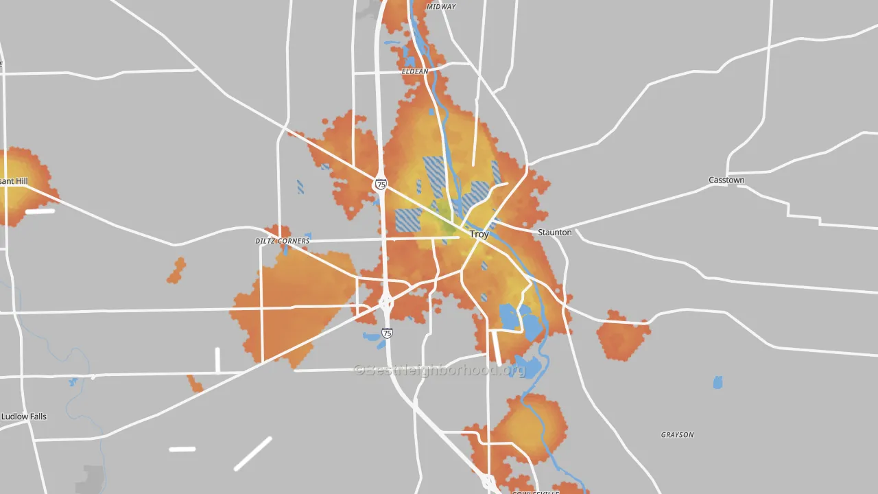 Bike Grade map of Troy, OH