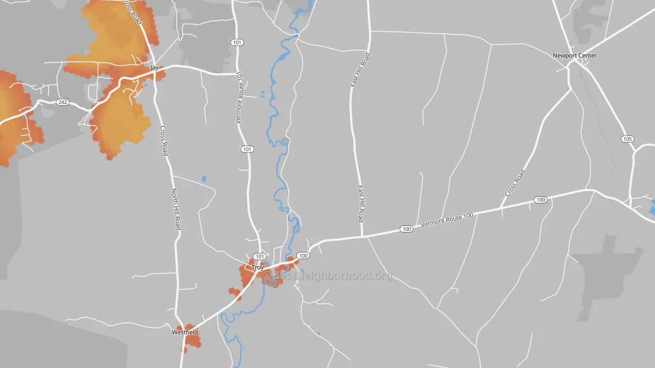 Bike Grade map of Troy, VT