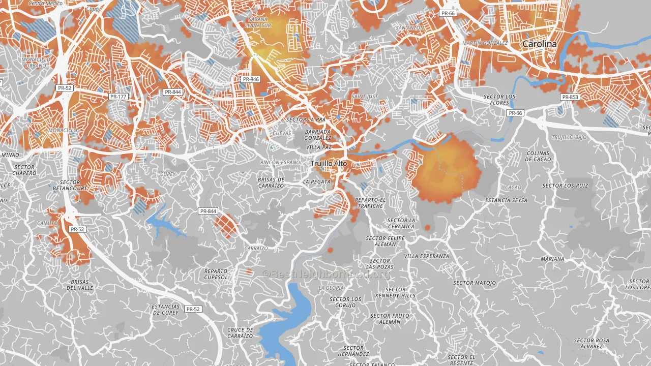 Bike Grade map of Trujillo Alto Municipio, PR