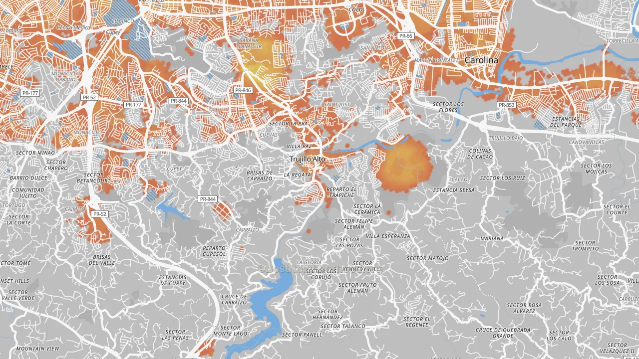 Bike Grade map of Trujillo Alto, PR