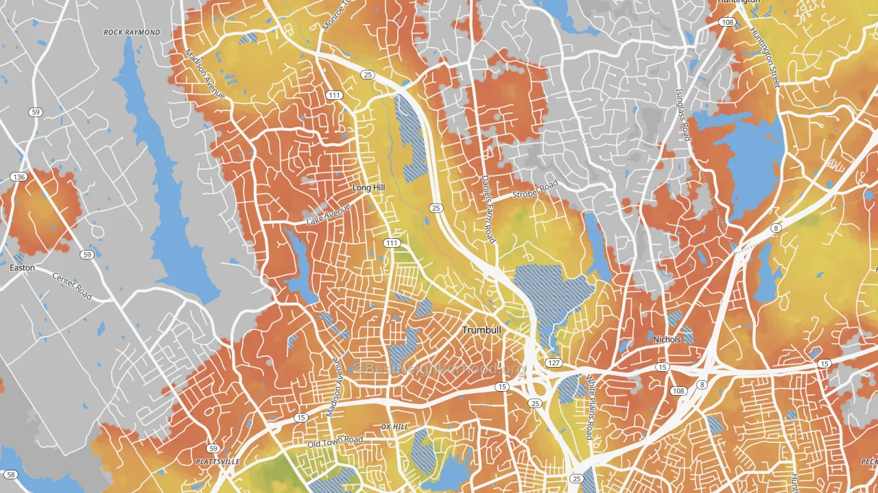 Bike Grade map of Trumbull, CT