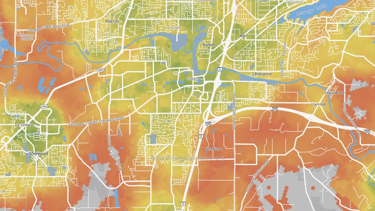 Bike Grade map of Tualatin, OR