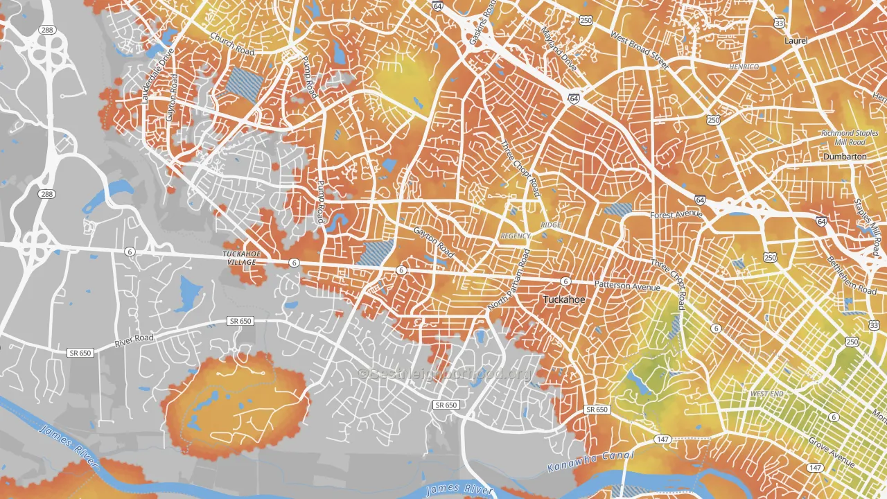 Bike Grade map of Tuckahoe, VA