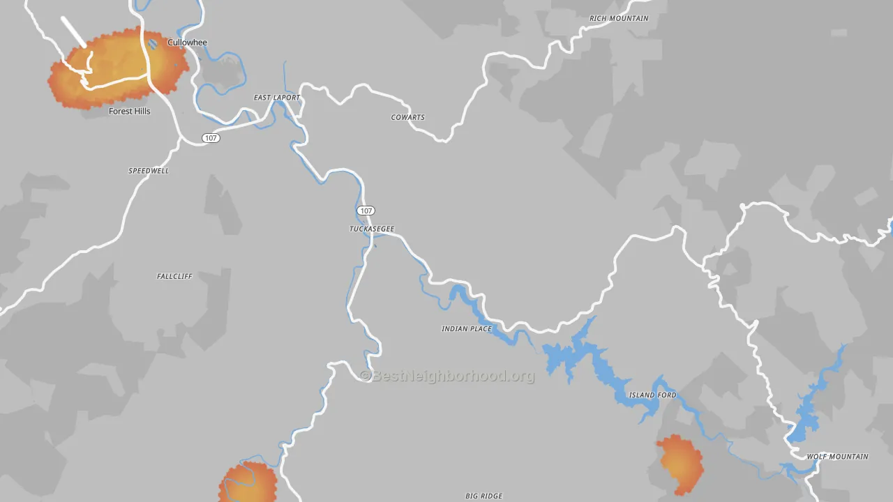 Bike Grade map of Tuckasegee, NC