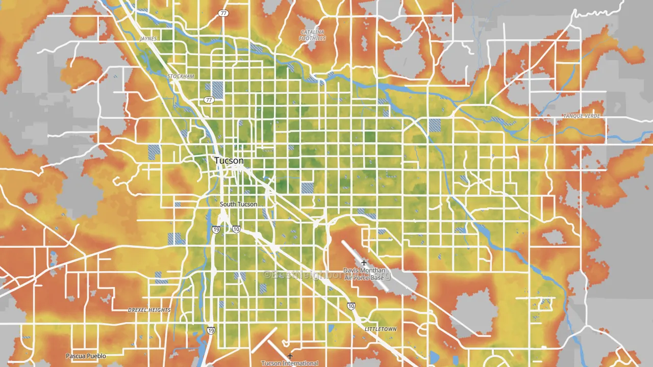 Bike Grade map of Tucson, AZ