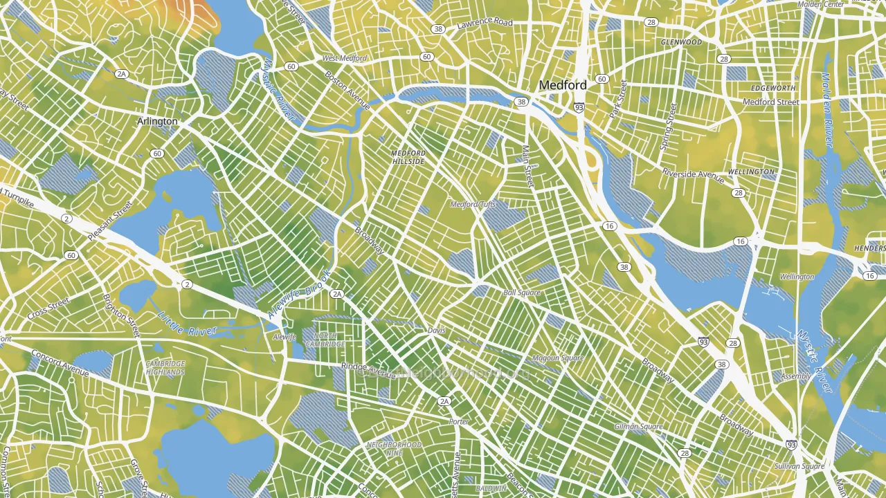 Bike Grade map of Tufts, Somerville, MA