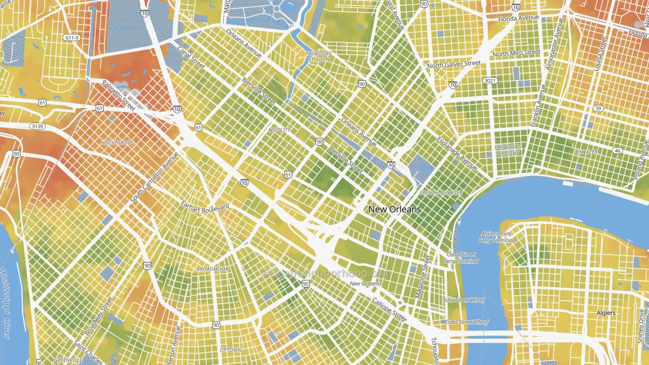 Bike Grade map of Tulane Gravier, New Orleans, LA