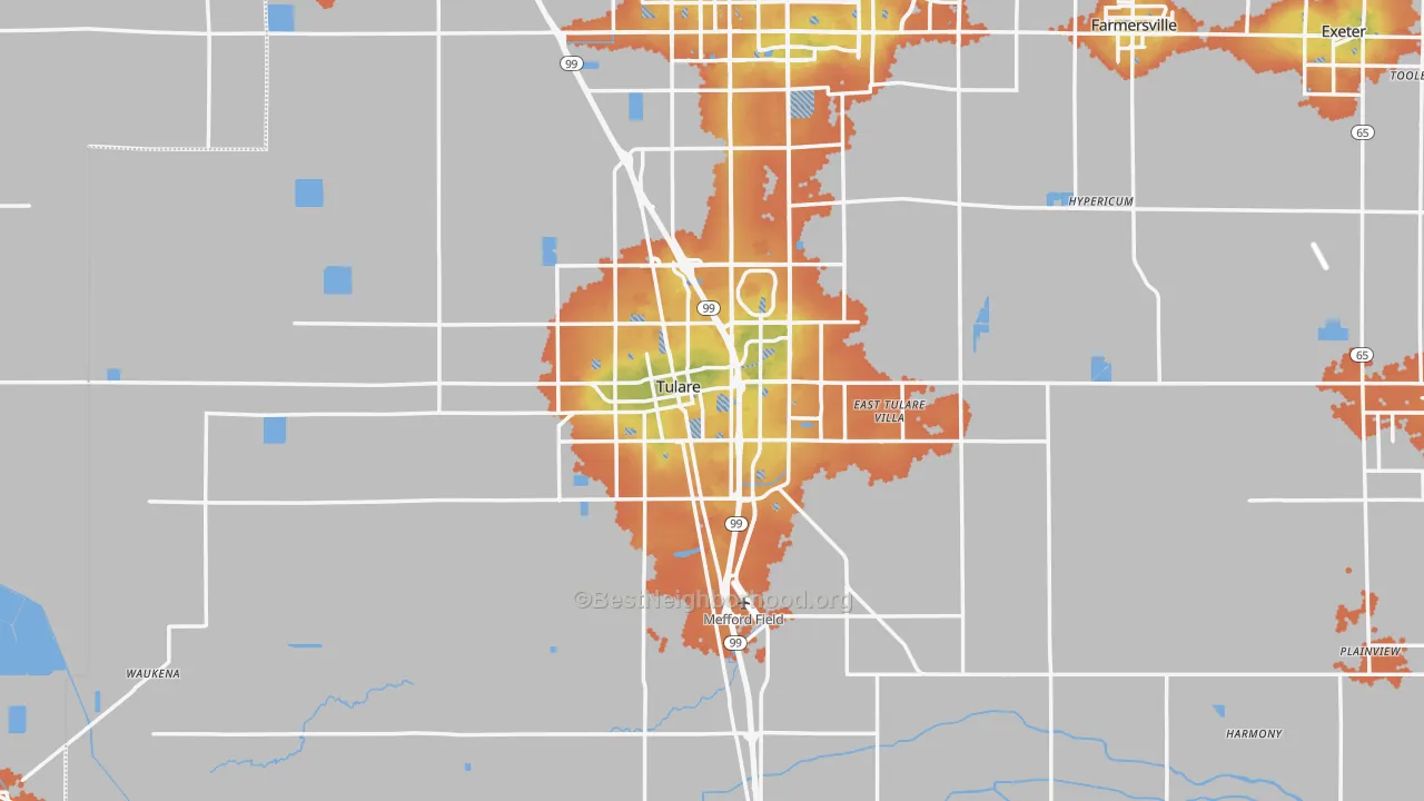 Bike Grade map of Tulare, CA