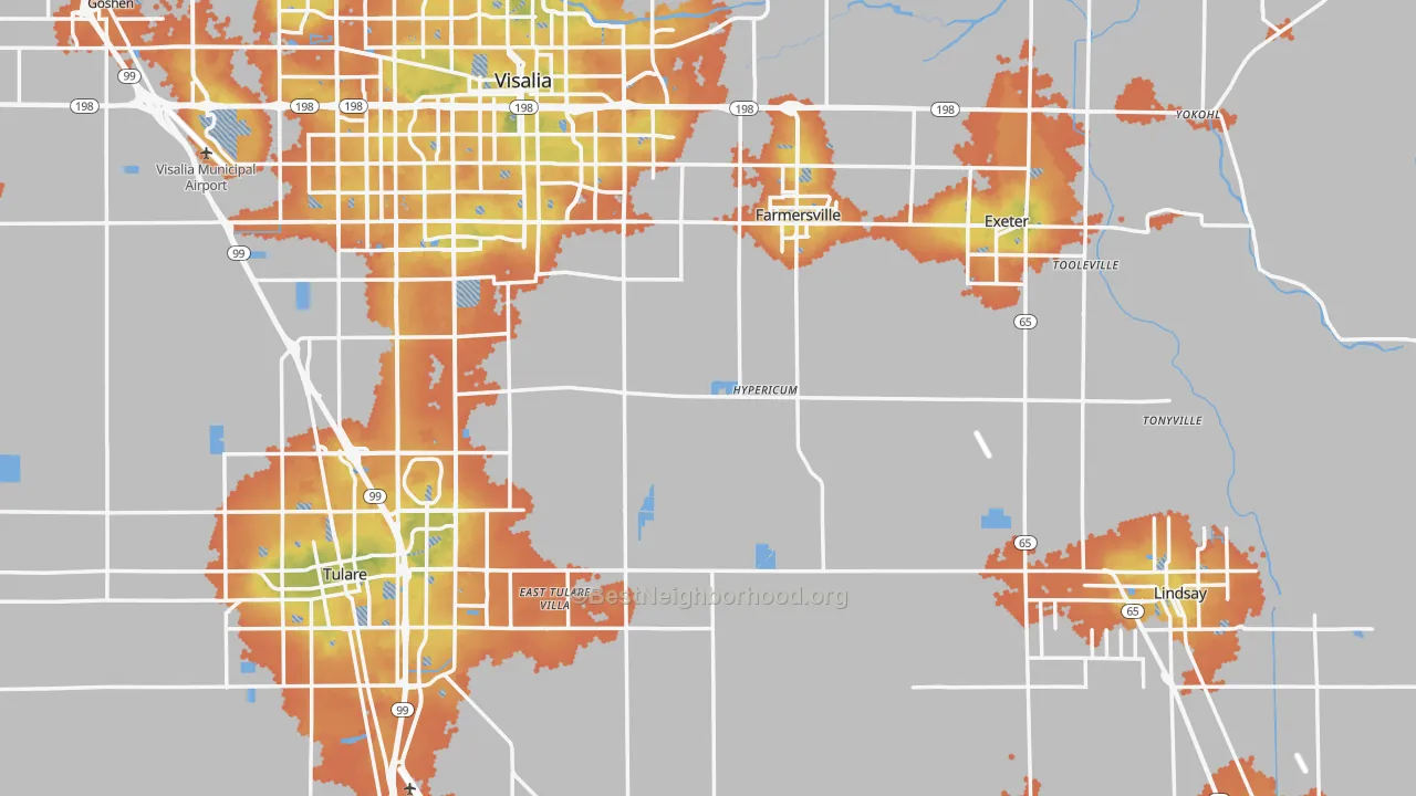 Bike Grade map of Tulare County, CA