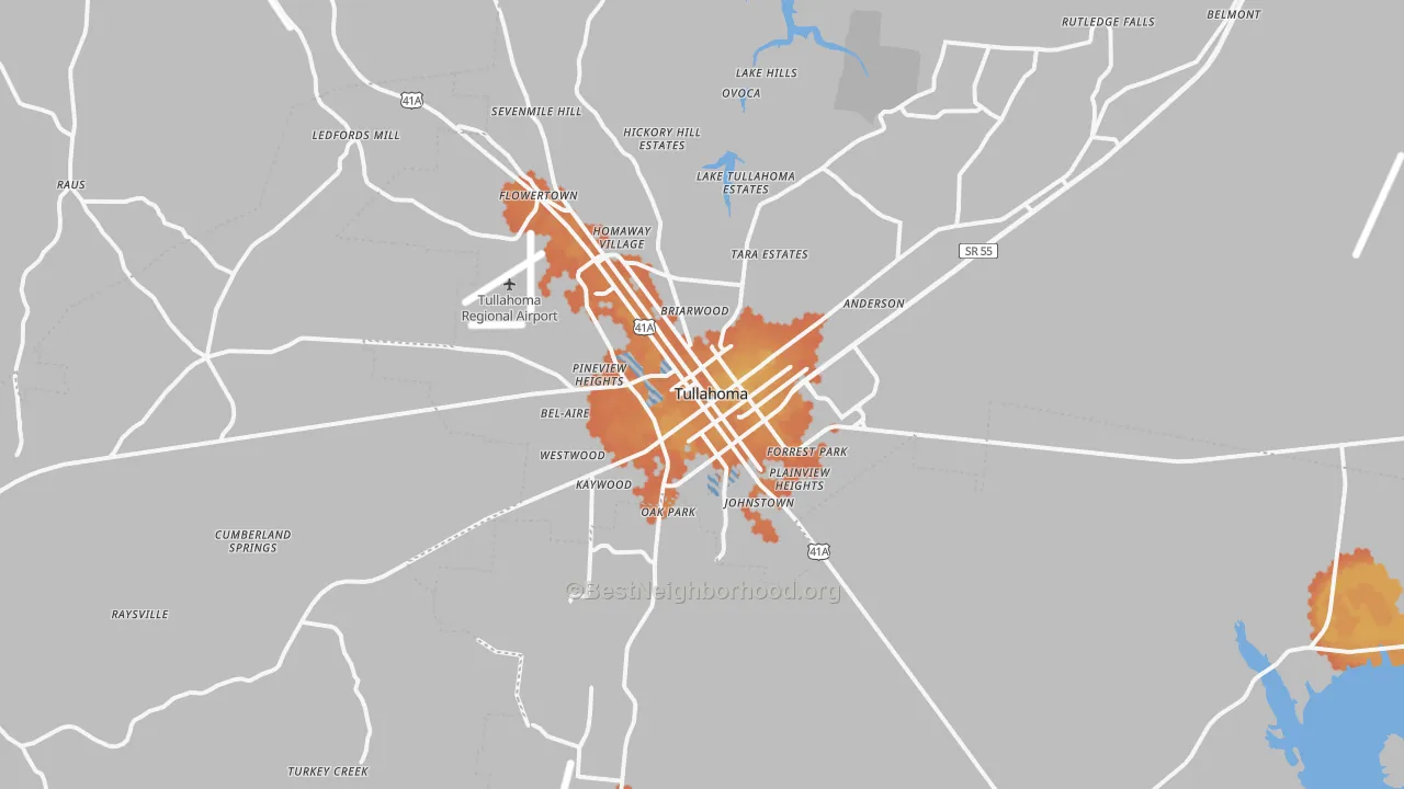 Bike Grade map of Tullahoma, TN