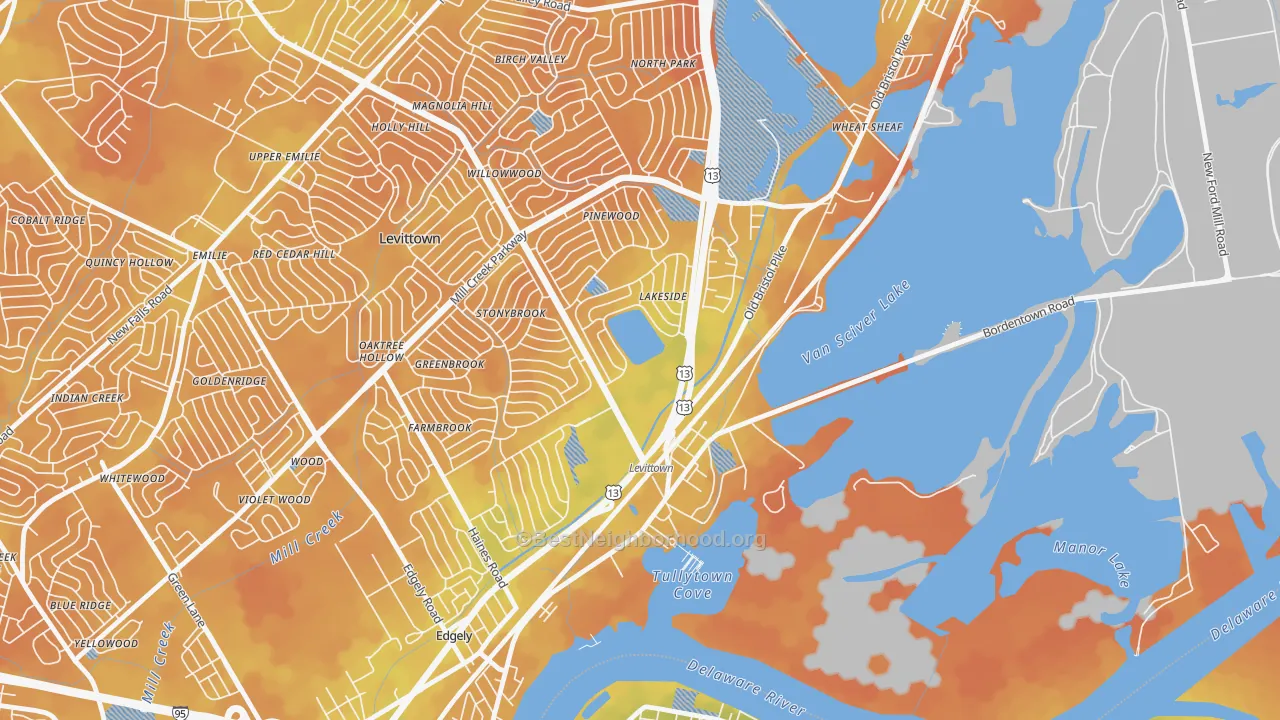 Bike Grade map of Tullytown, PA