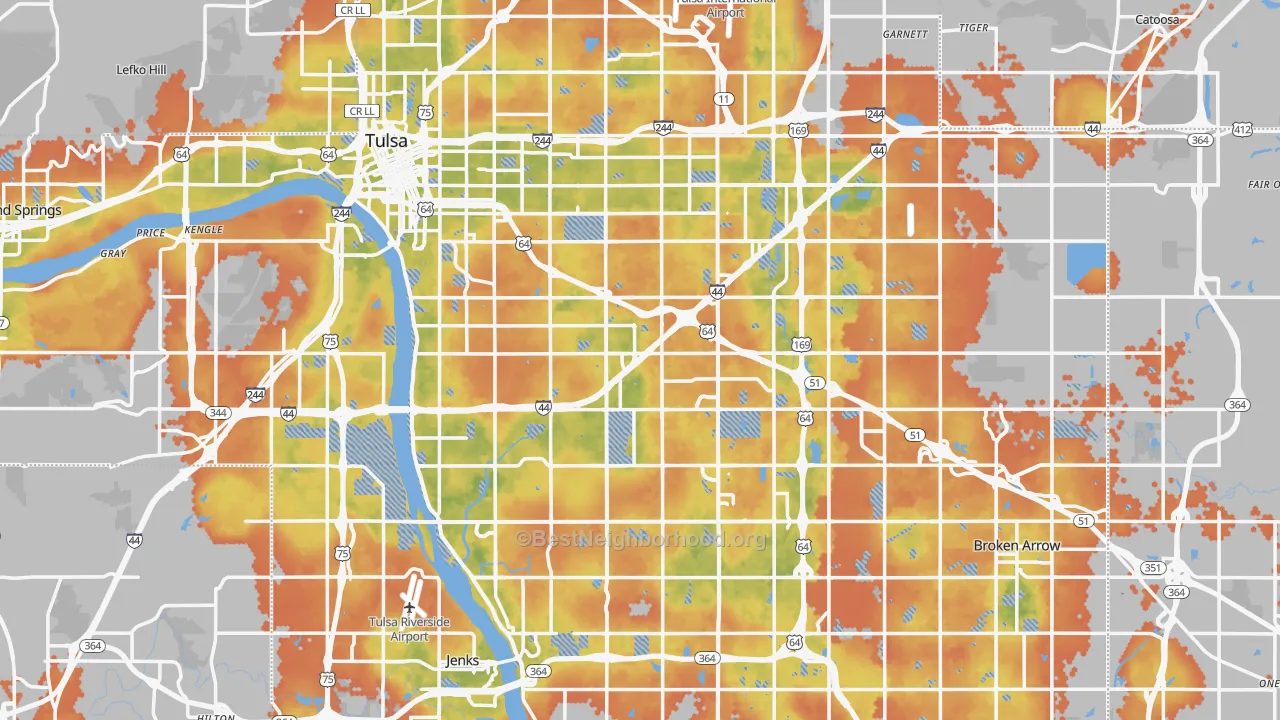 Bike Grade map of Tulsa County, OK
