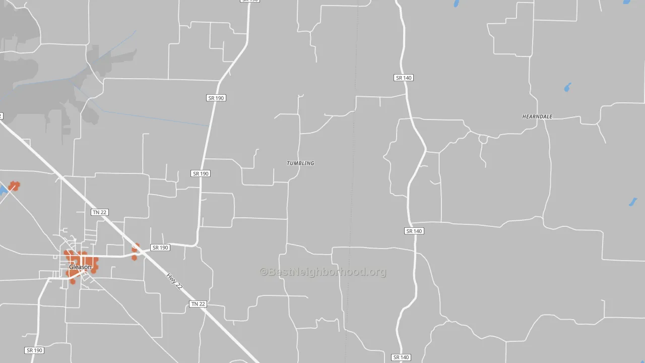 Bike Grade map of Tumbling, TN