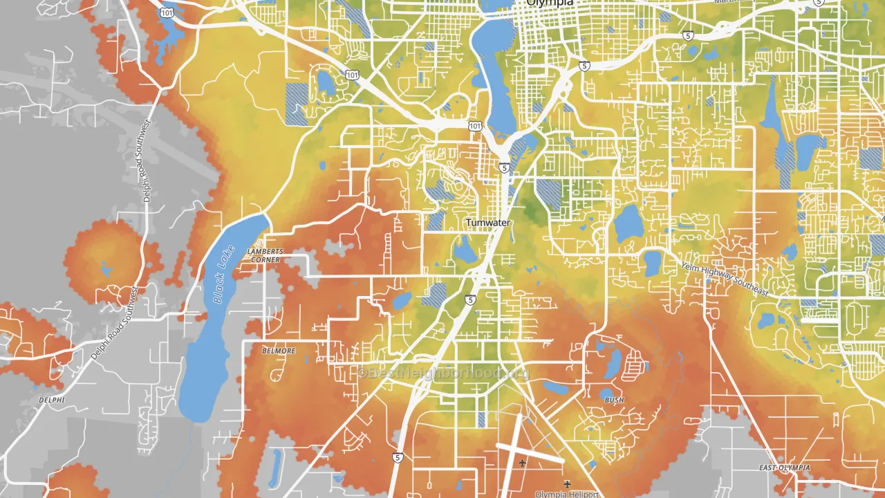 Bike Grade map of Tumwater, WA