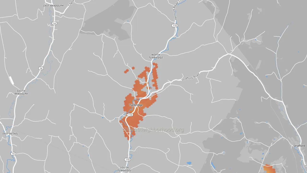 Bike Grade map of Tunbridge, VT