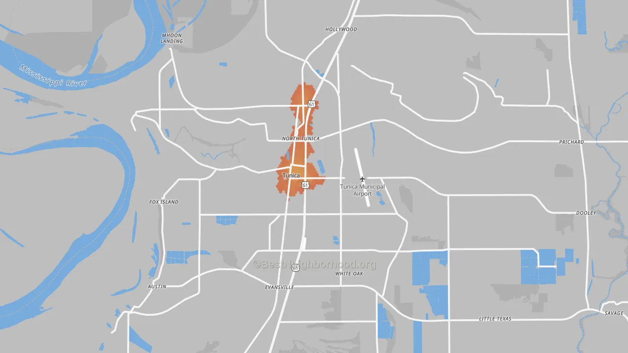 Bike Grade map of Tunica, MS