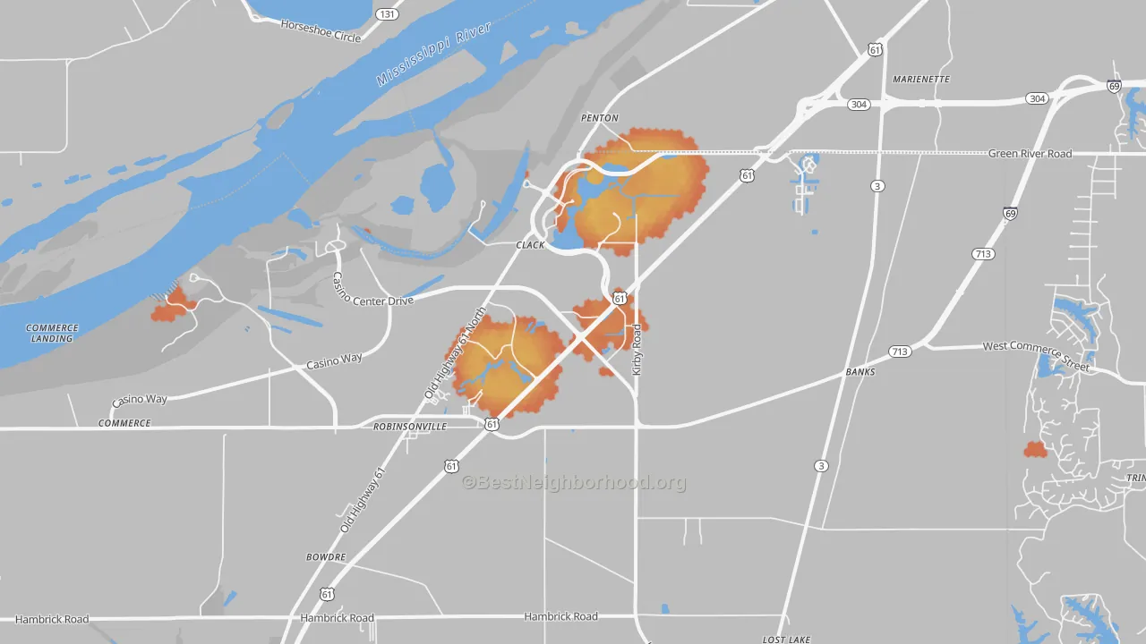 Bike Grade map of Tunica Resorts, MS