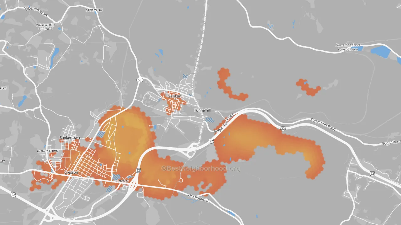 Bike Grade map of Tunnelhill, PA