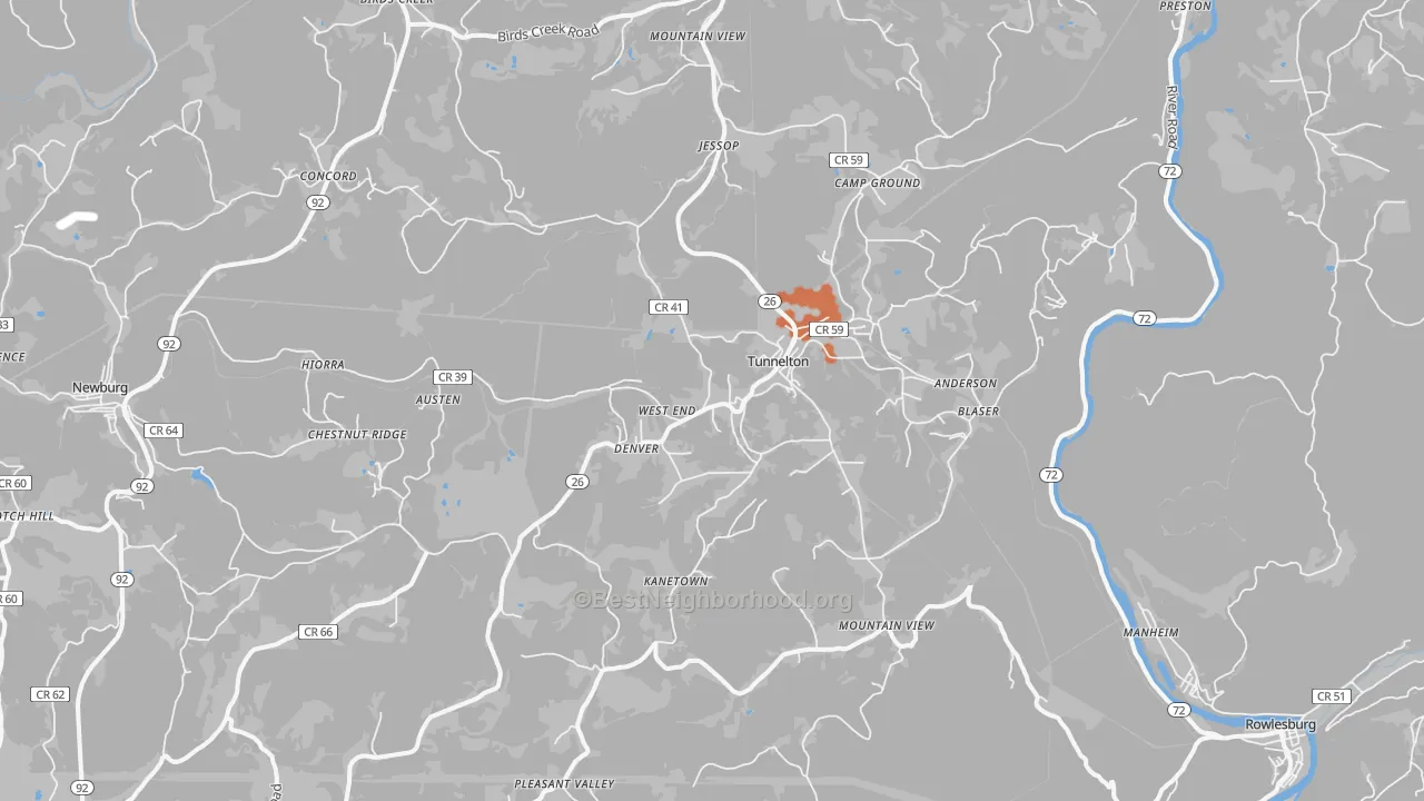 Bike Grade map of Tunnelton, WV