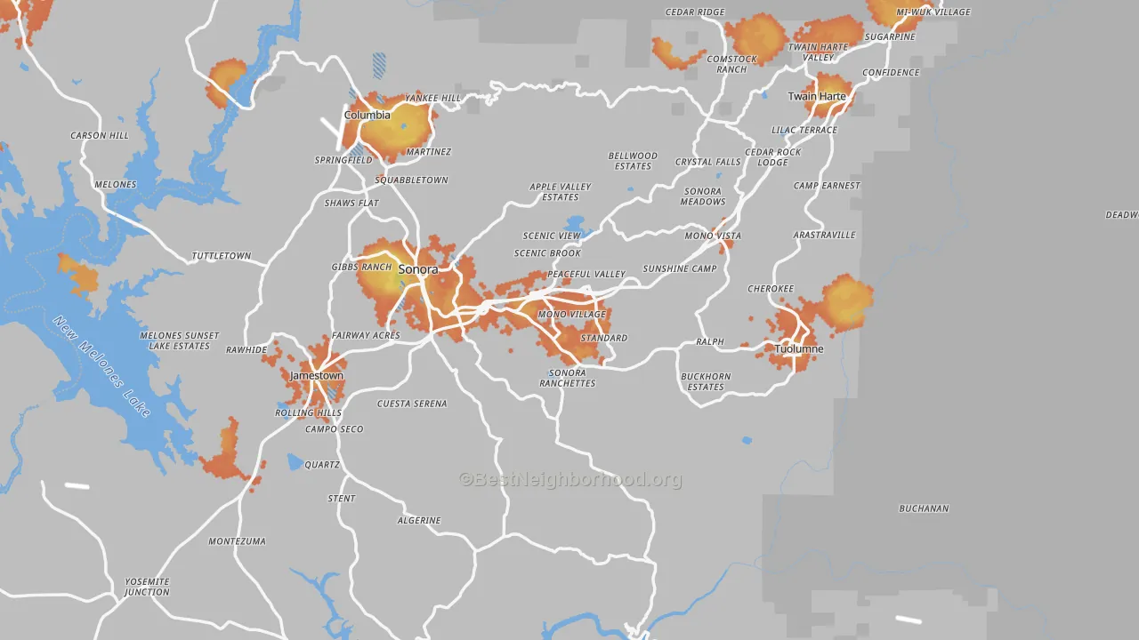 Bike Grade map of Tuolumne County, CA