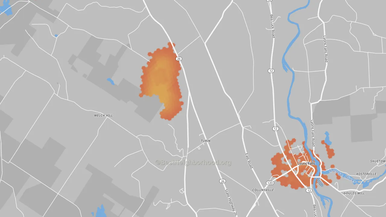 Bike Grade map of Turin, NY