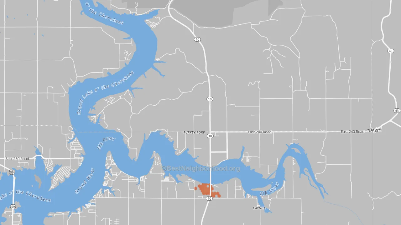 Bike Grade map of Turkey Ford, OK