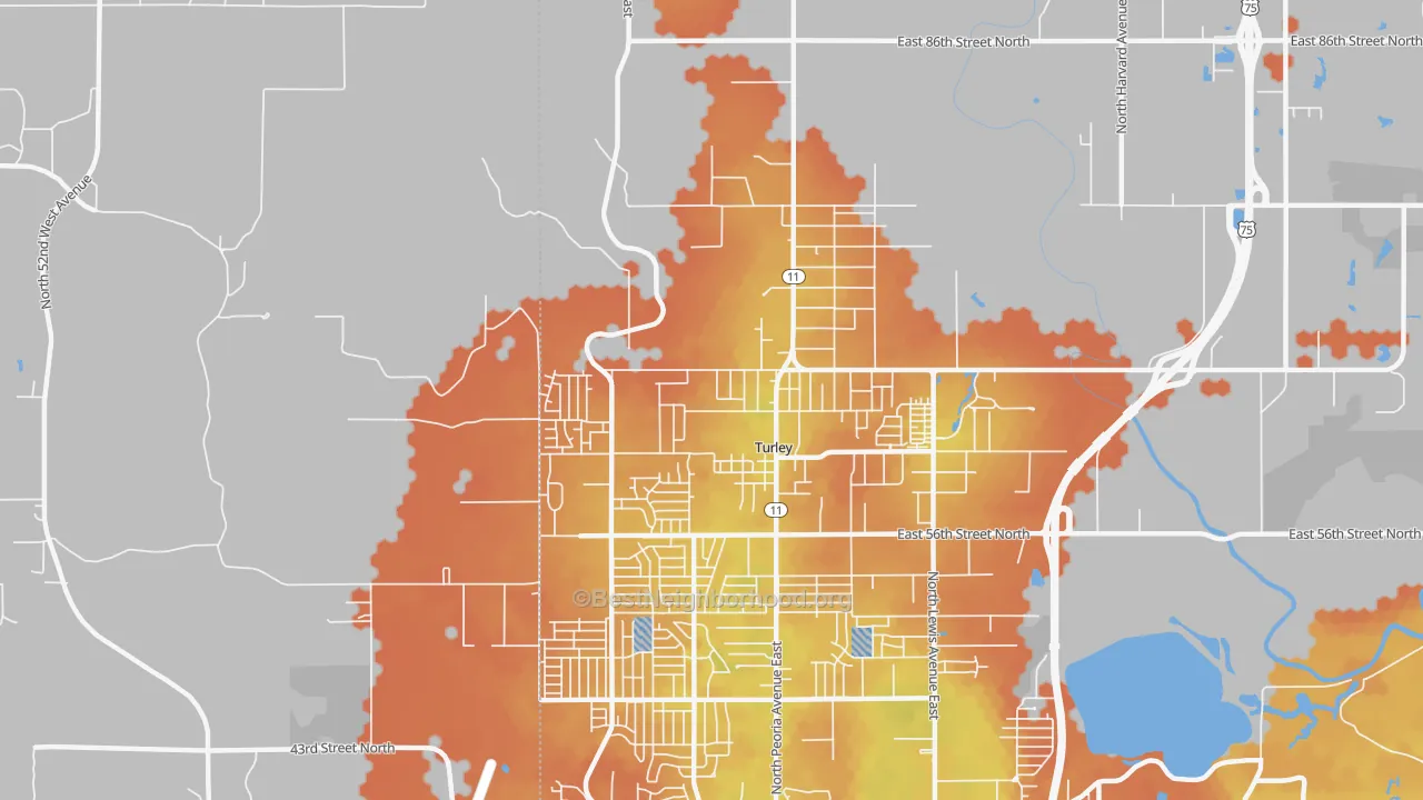 Bike Grade map of Turley, OK