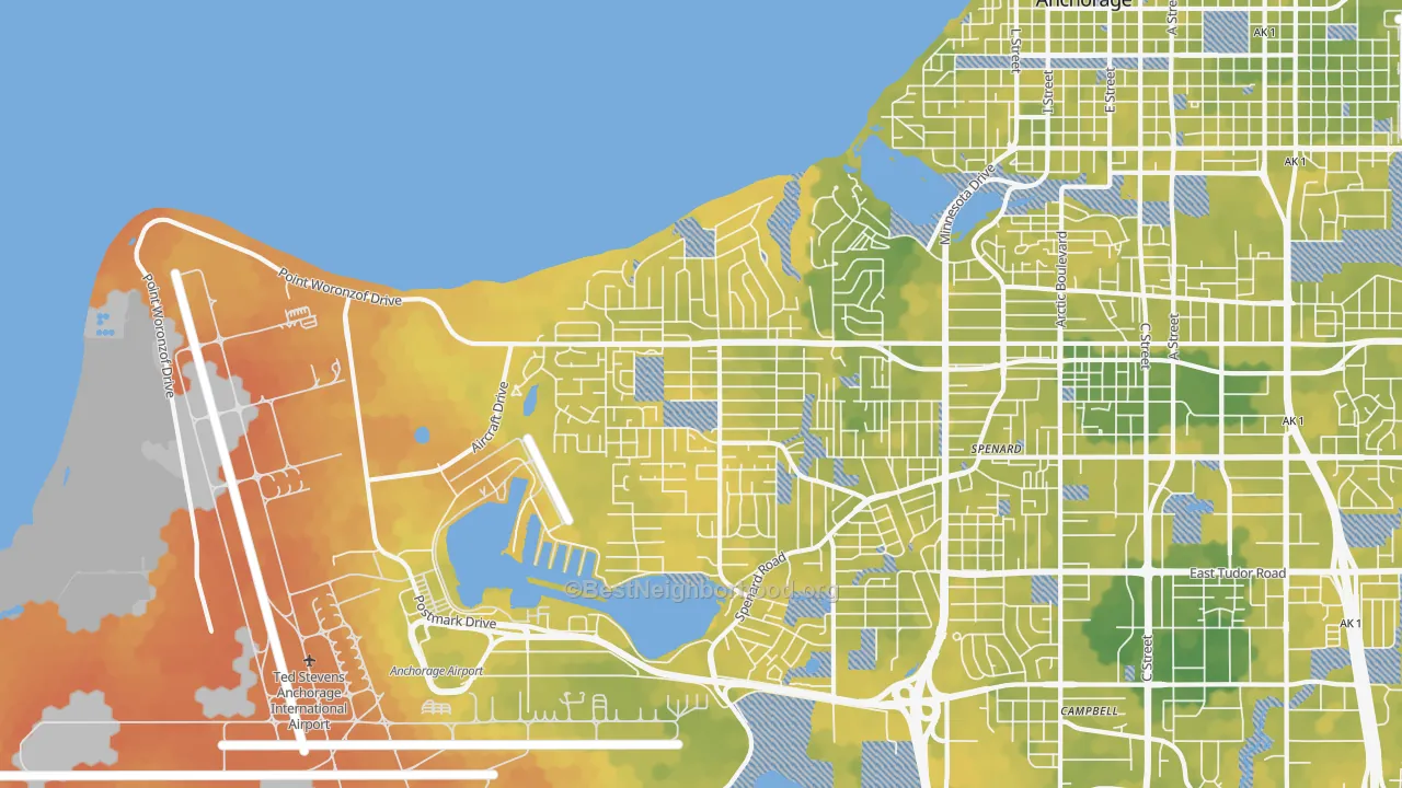 Bike Grade map of Turnagain, Anchorage, AK