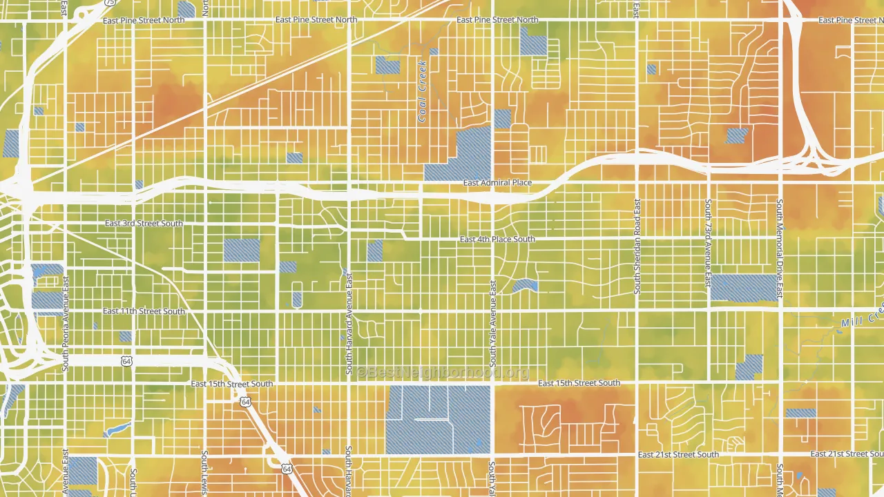Bike Grade map of Turner Park, Tulsa, OK
