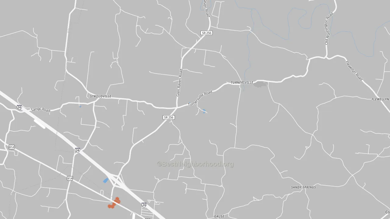 Bike Grade map of Turnersville, TN