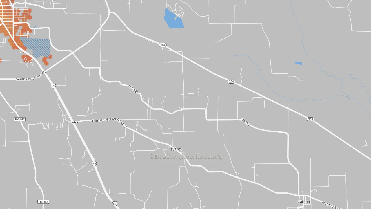 Bike Grade map of Turney, TX