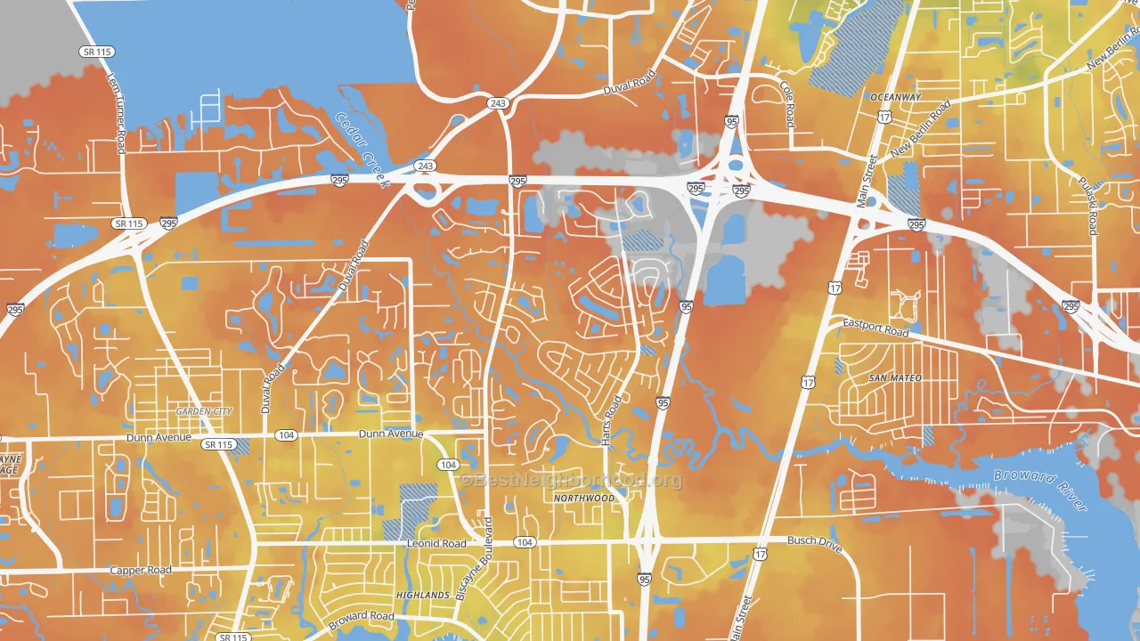 Bike Grade map of Turtle Creek, Jacksonville, FL