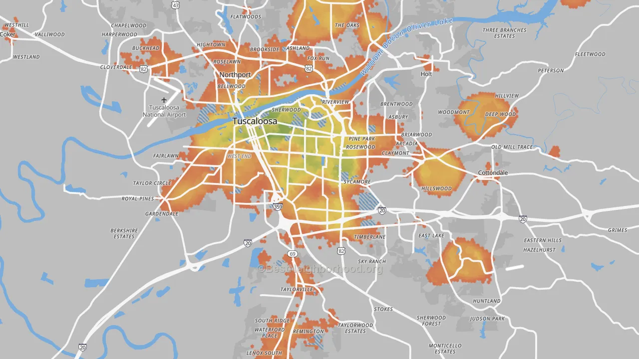 Bike Grade map of Tuscaloosa, AL