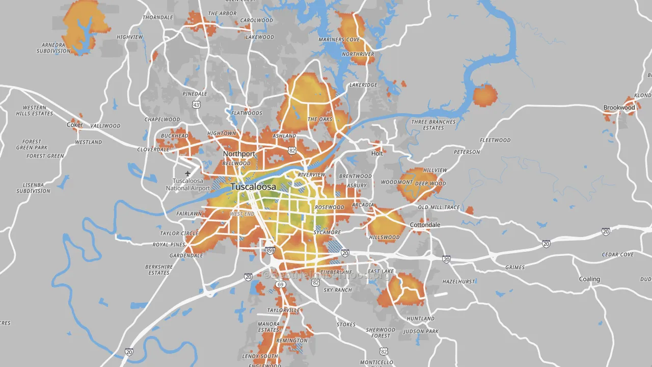 Bike Grade map of Tuscaloosa County, AL
