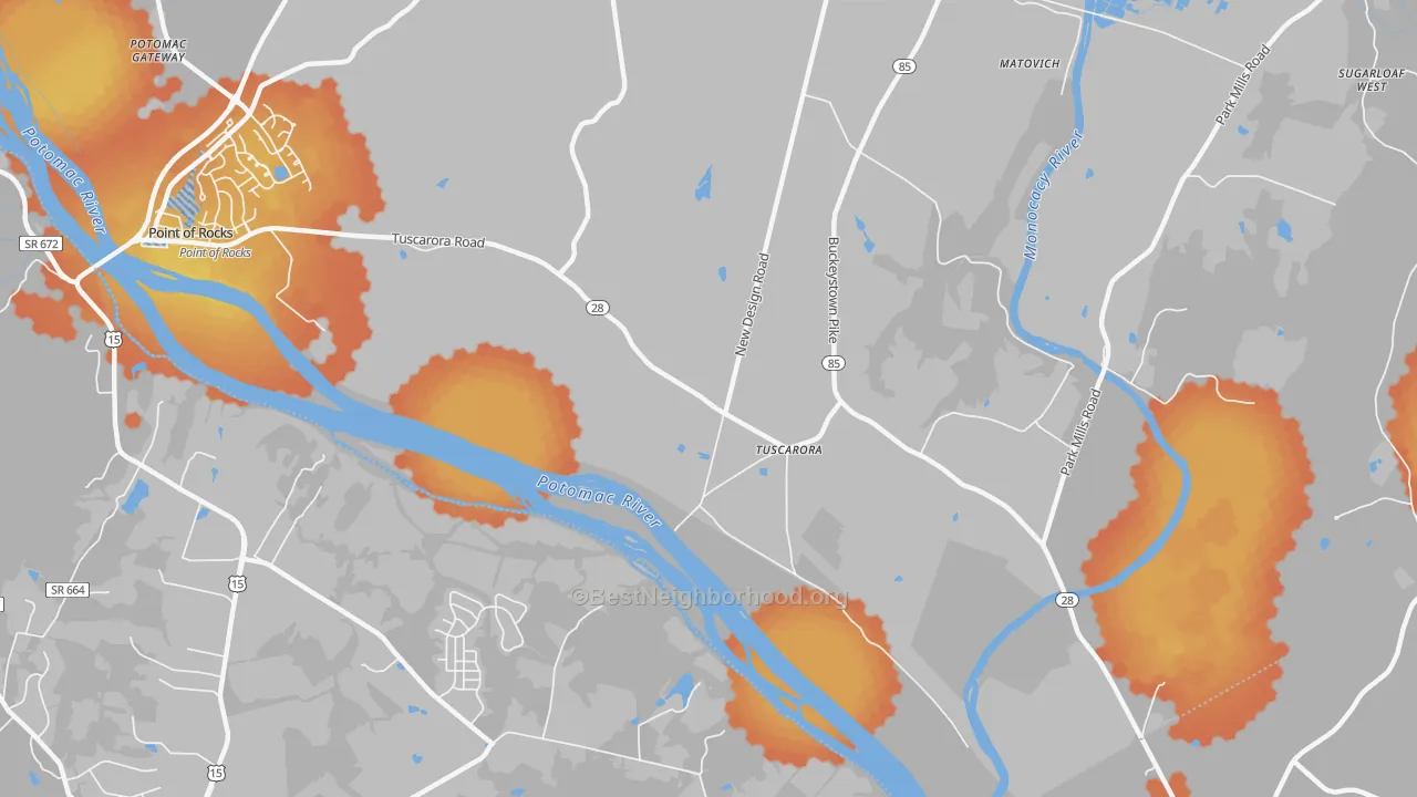 Bike Grade map of Tuscarora, MD