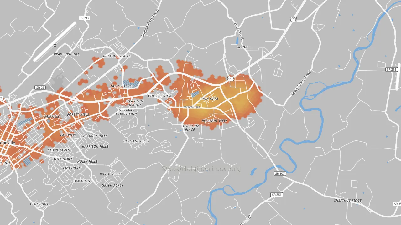 Bike Grade map of Tusculum, TN