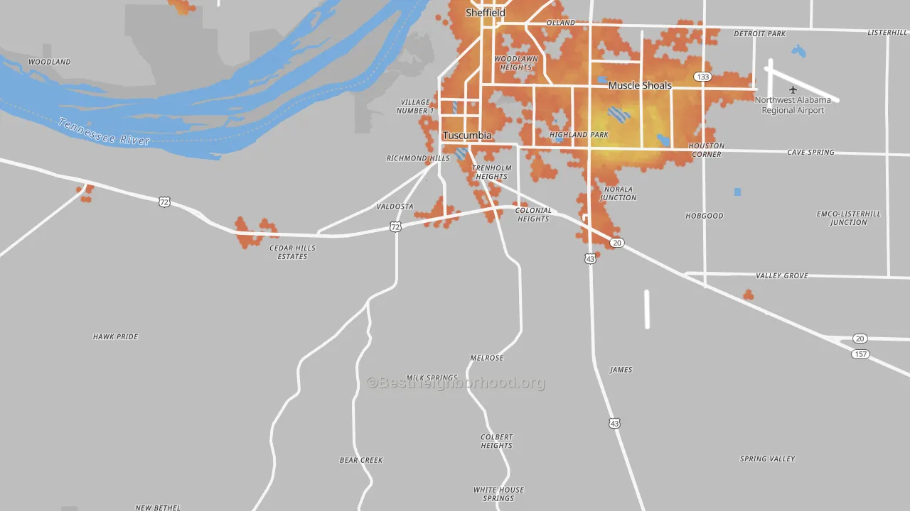 Bike Grade map of Tuscumbia, AL